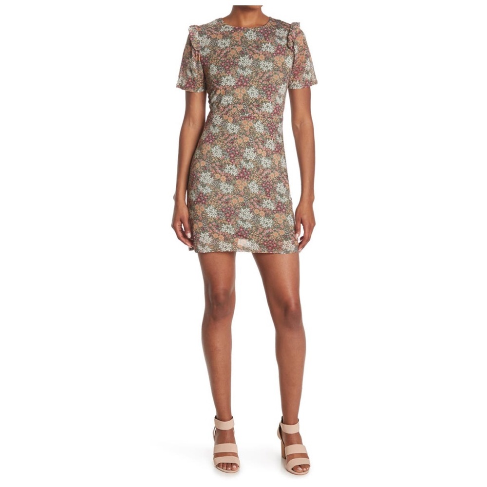 SPIRIT OF GRACE Printed Puff Sleeve Ruffle Mini Dress Size XL